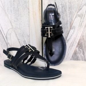 TOMMY HILFIGER Sherlie Strappy Thong Sandals Navy Size 6.5M